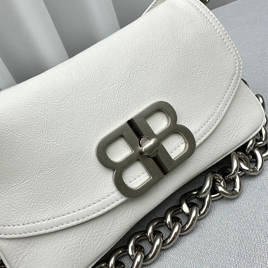Balenciaga Small BB Soft Flap Shoulder White