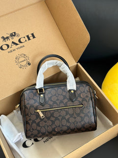 Coach Rowan Satchel Brown / Black Signature Canvas