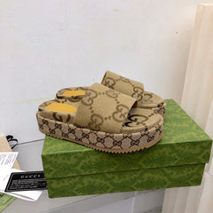 Gucci Angelina Platform 55mm Sandal Camel Canvas.