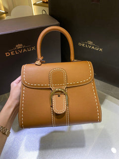 Delvaux Brillant Mini Leather Bag Camel Ferragens Douradas