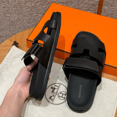 Hermes Chypre Sandal Noir Calfskin Leather.