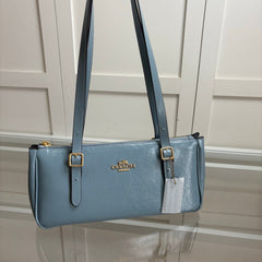Coach Asher Shoulder Bag Shiny Crinkle Leather Blue