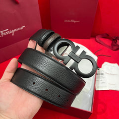 Cinto Ferragamo Double Gancini Belt Black Matte.