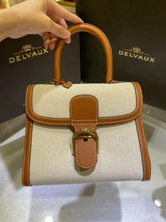 Delvaux Brillant Mini Leather Bag Off White / Caramelo