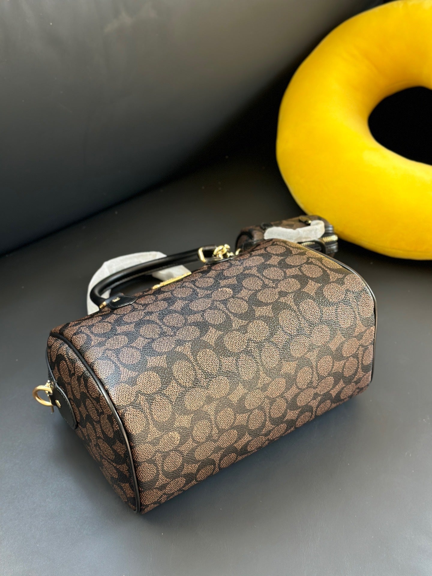 Coach Rowan Satchel Brown / Black Signature Canvas