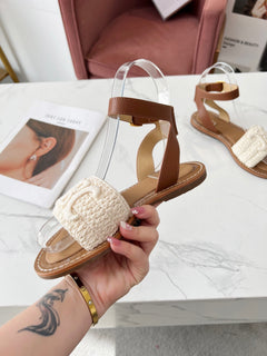 CELINE LYMPIA SANDAL in TRIOMPHE MACCRAMÉ COTTON & CALFSKIN (Pronta entrega)