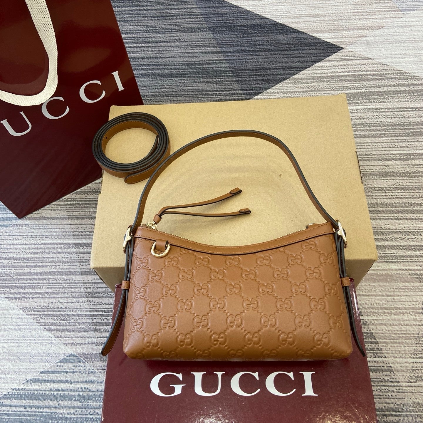 Gucci GG Emblem Small Shoulder Bag Brown