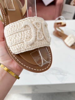 CELINE LYMPIA SANDAL in TRIOMPHE MACCRAMÉ COTTON & CALFSKIN (Pronta entrega)