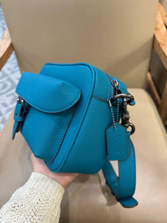 Coach Warner Crossbody Pebble Leather Turquoise Blue