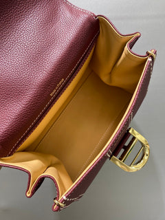 Delvaux Brillant Mini Leather Bag Bordô Ferragens Douradas