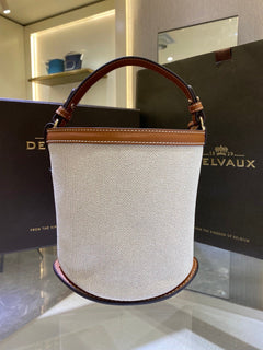 Delvaux Pin Mini Bucket Canvas Caramelo