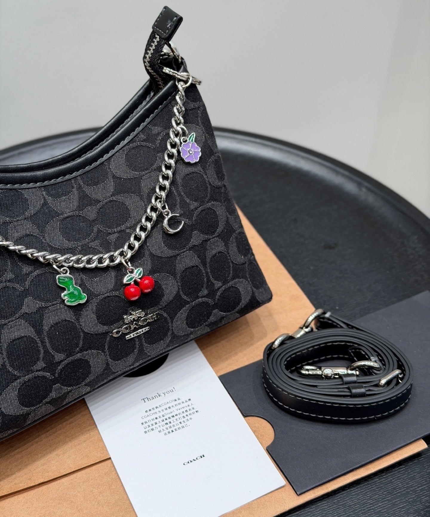 Coach Laurel Midnight Charm Shoulder Bag Black