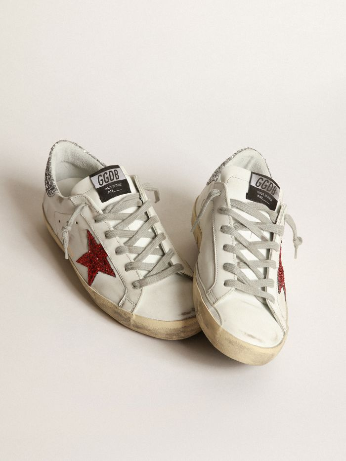 GOLDEN GOOSE GGDB White in leather with glittery red star ( Pronta entrega )