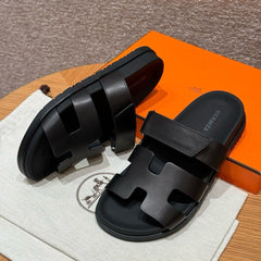 Hermes Chypre Sandal Noir Calfskin Leather.