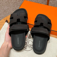 Hermes Chypre Sandal Noir Calfskin Leather.