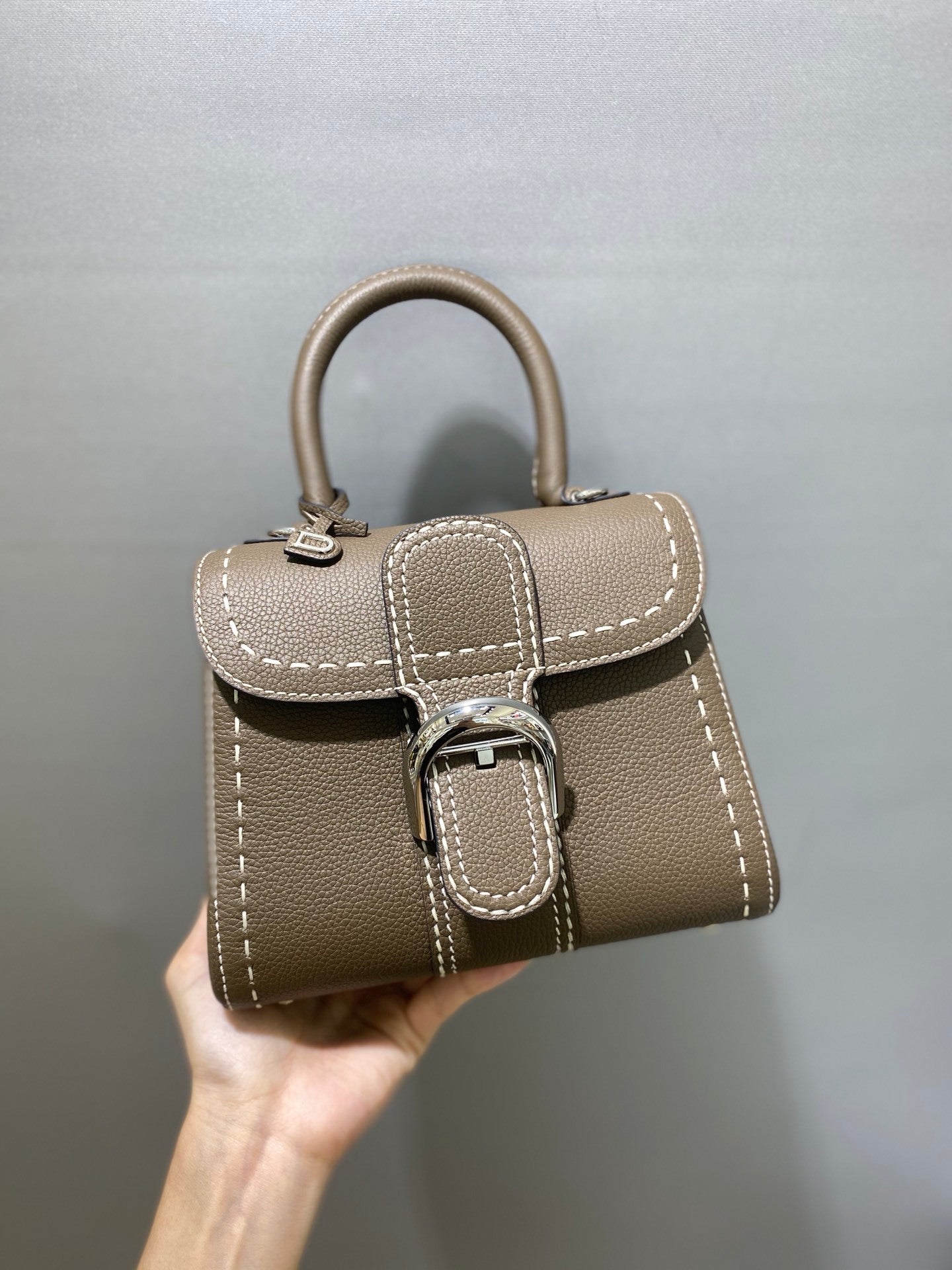 Delvaux Brillant Mini Leather Bag Taupe Ferragens Prata
