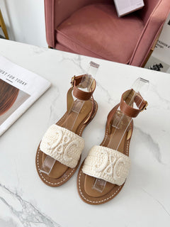 CELINE LYMPIA SANDAL in TRIOMPHE MACCRAMÉ COTTON & CALFSKIN (Pronta entrega)