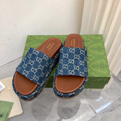 Gucci Angelina Platform 55 mm Sandal Jacquard Denim.