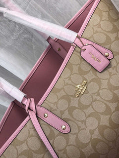 Coach City Tote Signature Canvas Khaki / Pink
