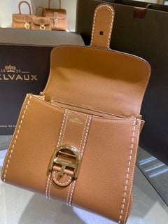 Delvaux Brillant Mini Leather Bag Camel Ferragens Douradas