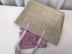 Coach City Tote Signature Canvas Khaki / Pink