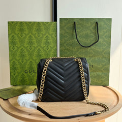 Gucci GG Marmont Mini Shoulder Bag Matelasse Chevron Black.