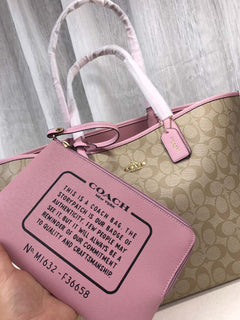 Coach City Tote Signature Canvas Khaki / Pink