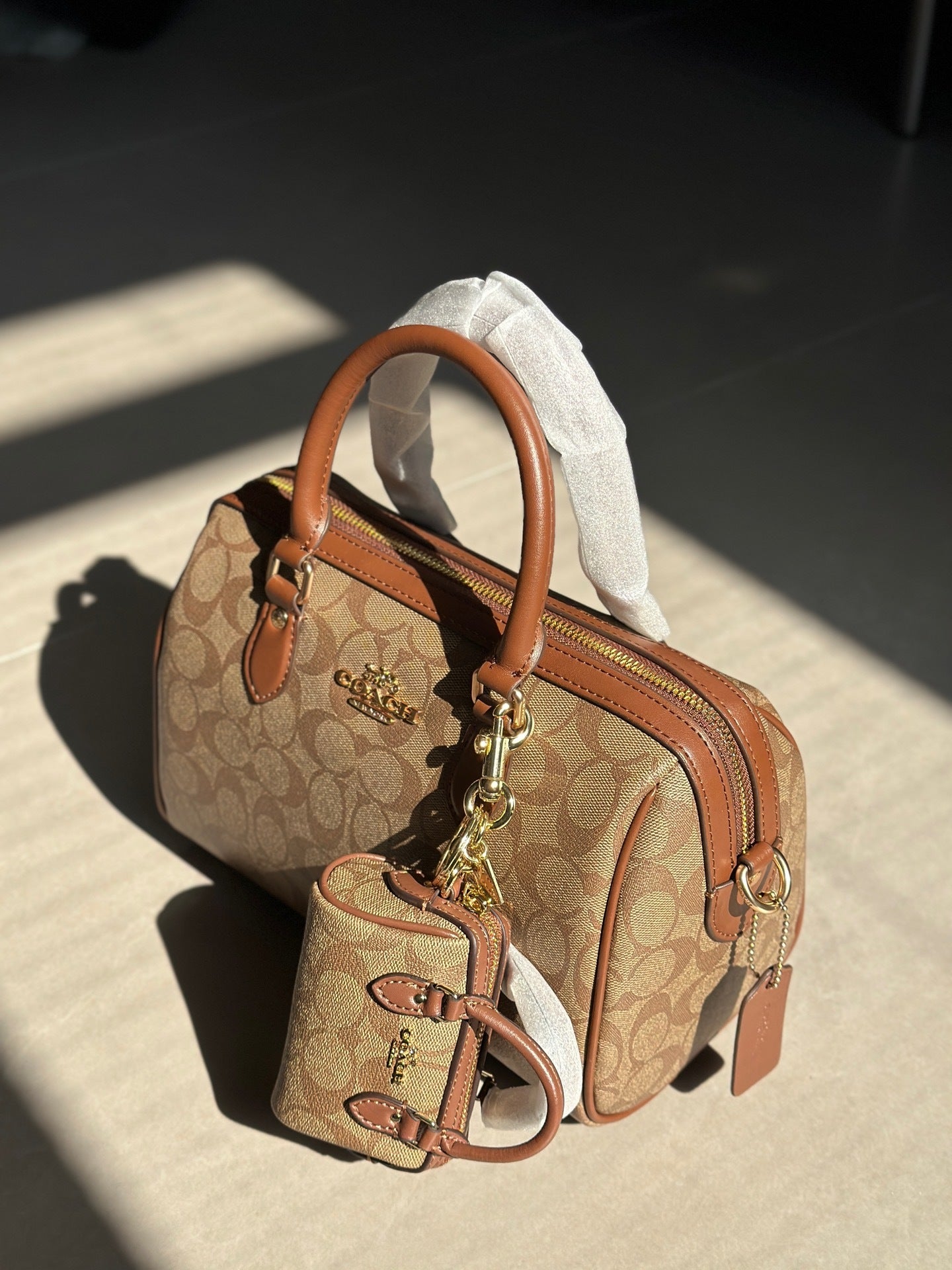 Coach Rowan Satchel Beje / Brown Signature Canvas