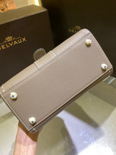 Delvaux Brillant Mini Leather Bag Cinza Taupe Ferragens Prata