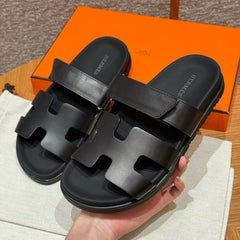 Hermes Chypre Sandal Noir Calfskin Leather.