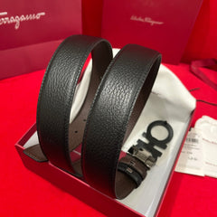 Cinto Ferragamo Double Gancini Belt Black Matte.