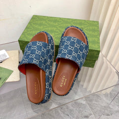 Gucci Angelina Platform 55 mm Sandal Jacquard Denim.