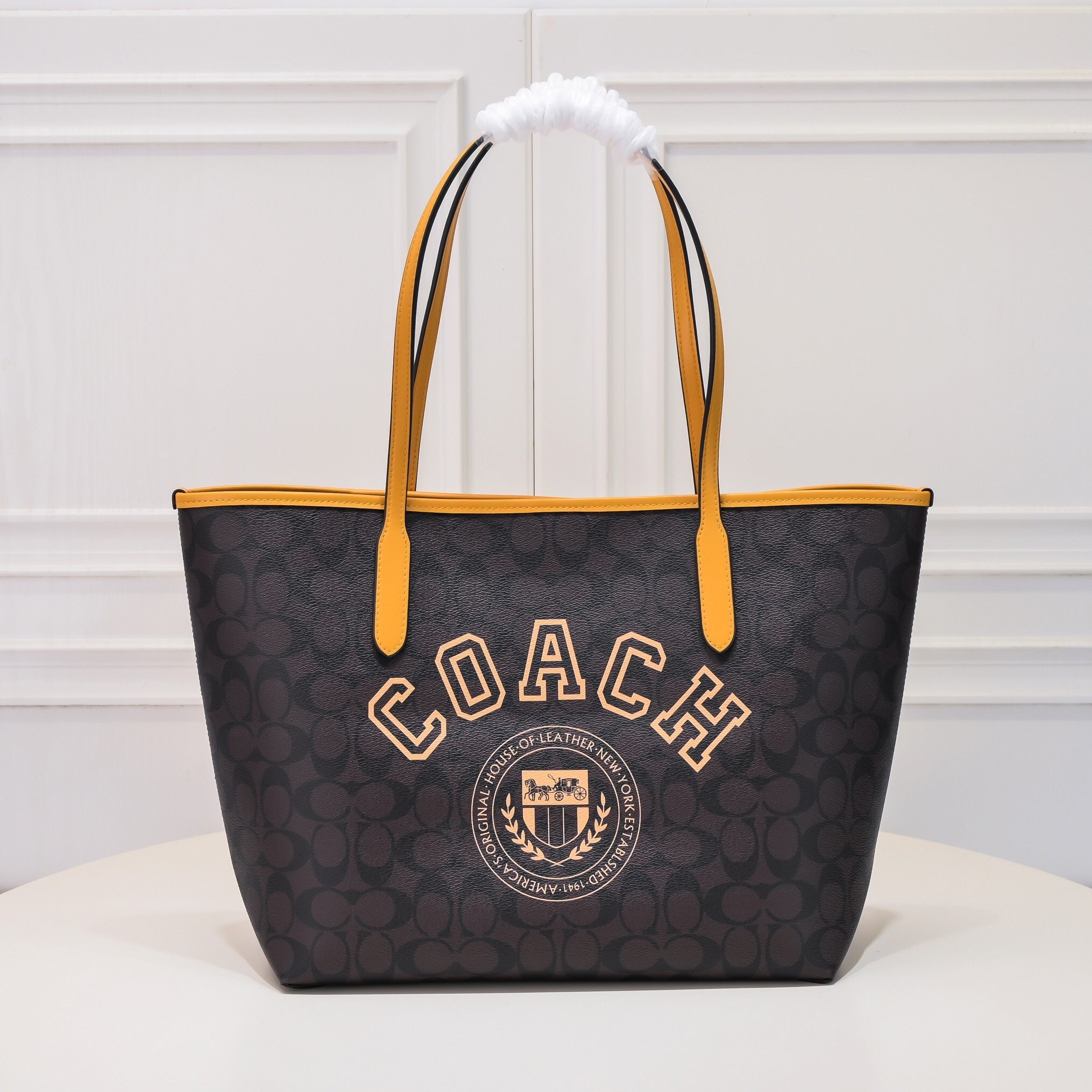 Coach City Tote Varsity Signature Canvas Brown / Yellow