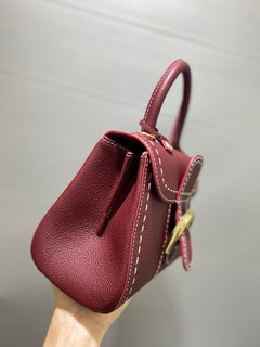 Delvaux Brillant Mini Leather Bag Bordô Ferragens Douradas