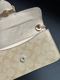 Coach Morgan Monogram Chain Crossbody Khaki Bege Ferragens Douradas