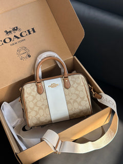 Coach Rowan Satchel Khaki Saddle Chalk