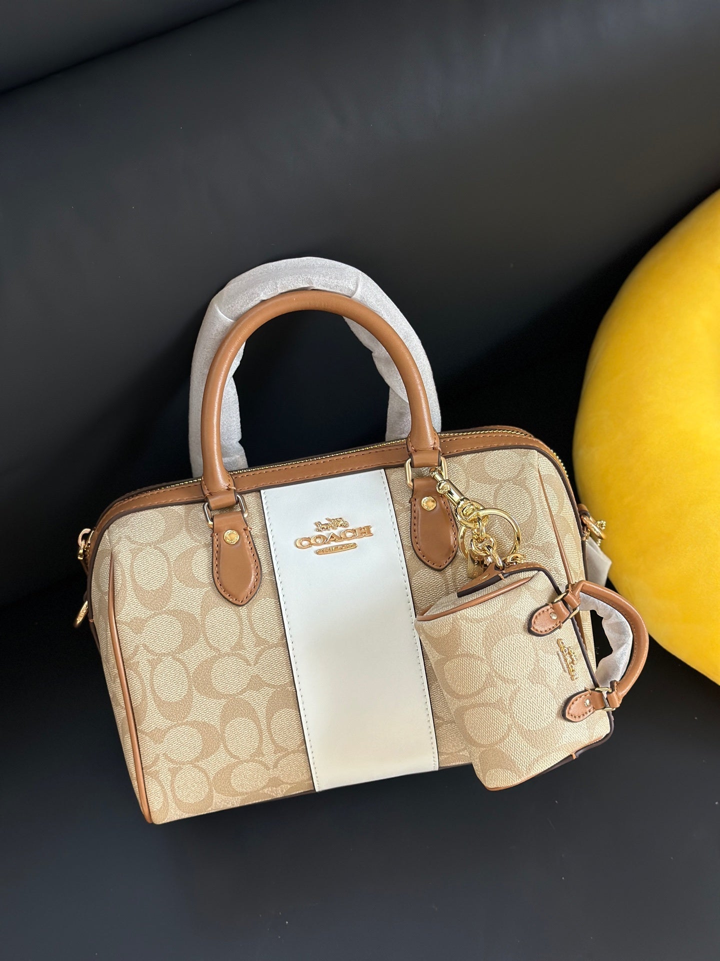 Coach Rowan Satchel Khaki Saddle Chalk