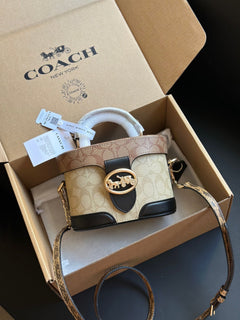 Coach Georgie Gem Crossbody Bag Shouder Khaki Bege Ferragens Douradas