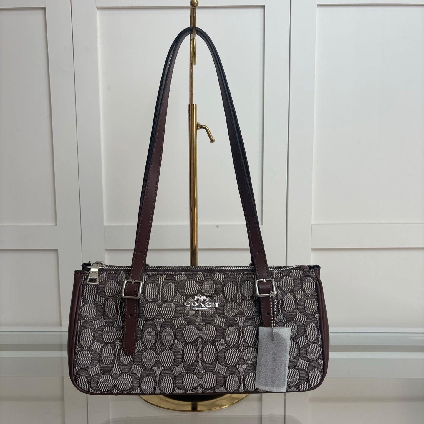 Coach Asher Shoulder Bag em Signature Canvas Grafite e Café