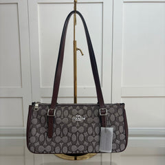 Coach Asher Shoulder Bag em Signature Canvas Grafite e Café