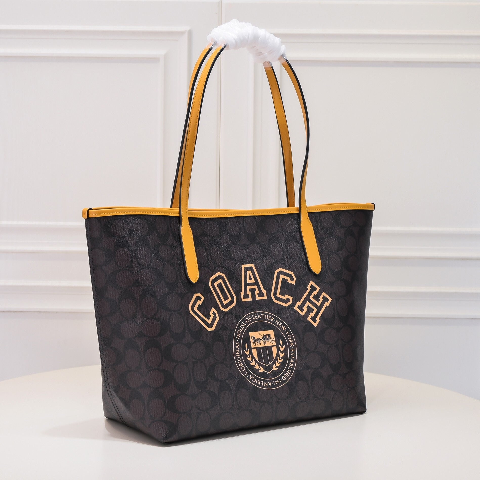 Coach City Tote Varsity Signature Canvas Brown / Yellow