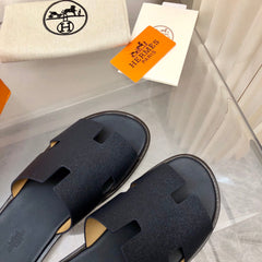 Hermes Izmir Sandal Noir Smooth Calfskin Leather Black.