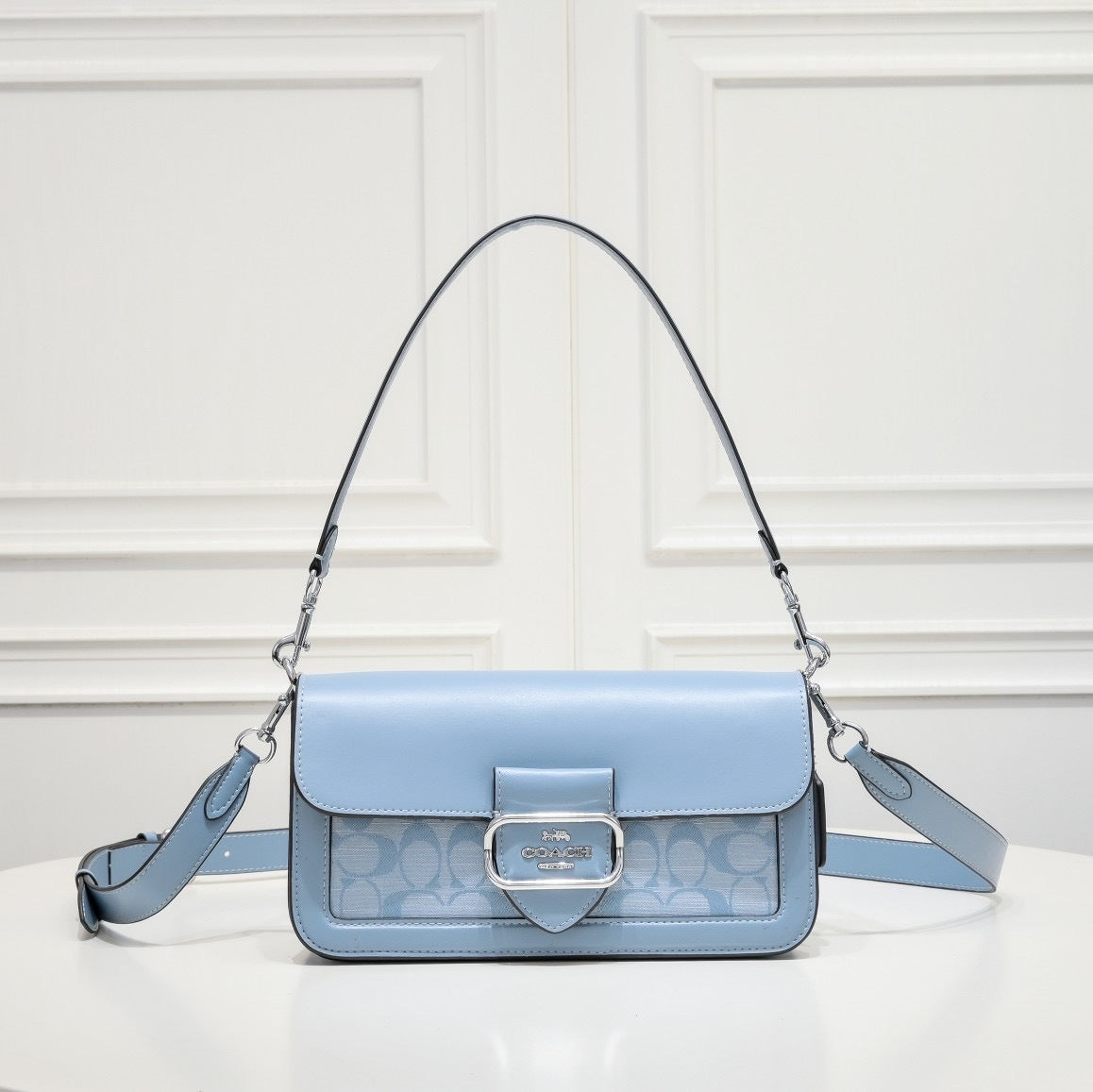 Coach Morgan Signature Shoulder Bag blue Ferragens Pratas