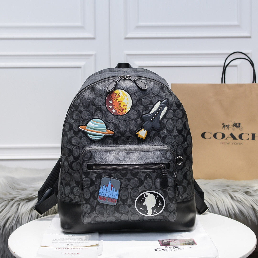 Coach West Backpack Space Edition Signature Canvas Black