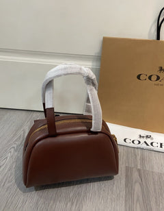 Coach Twin Turnlock Satchel Bag 20 Café Escuro Ferragens Douradas