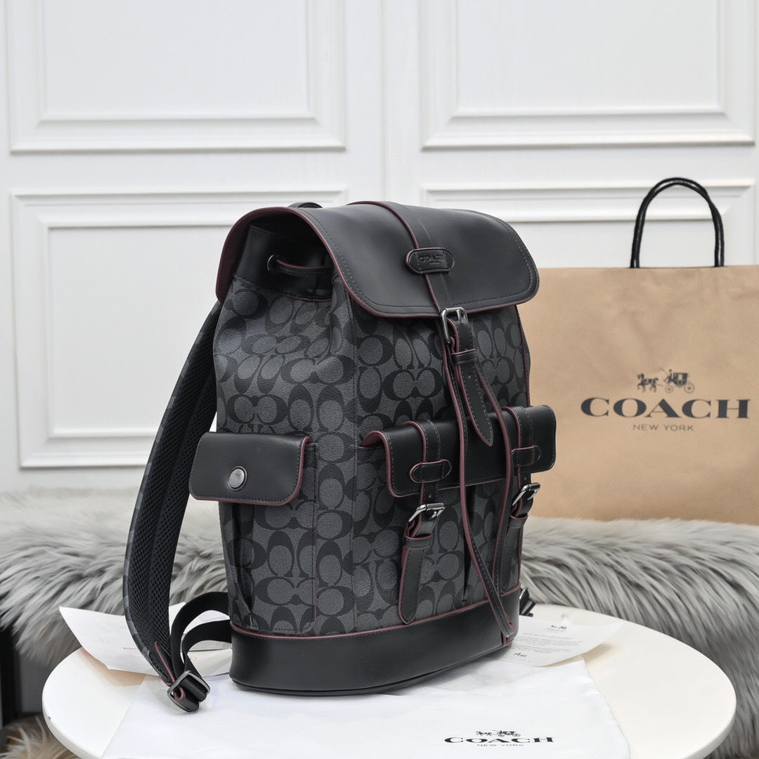 Coach Hudson Backpack Signature Canvas Black / Bordô