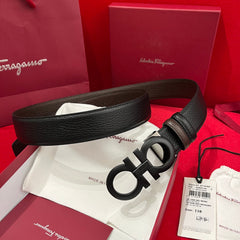 Cinto Ferragamo Double Gancini Belt Black Matte.