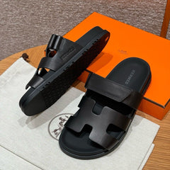 Hermes Chypre Sandal Noir Calfskin Leather.