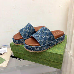 Gucci Angelina Platform 55 mm Sandal Jacquard Denim.
