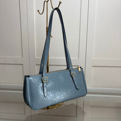 Coach Asher Shoulder Bag Shiny Crinkle Leather Blue